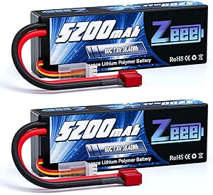 Zeee 2S 5200mAh Lipo Battery 7.4V 80C Hard Case Battery with Deans Plug for 1/8 1/10 RC Vehicles Car X-Maxx RC Buggy Truggy RC Airplane(2 Pack)