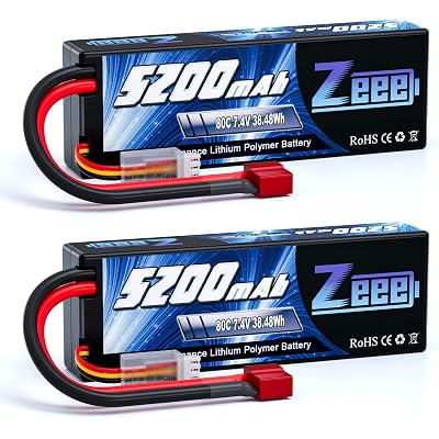 Zeee 2S 5200mAh Lipo Battery 7.4V 80C Hard Case Battery with T Plug Compatible for 1/8 1/10 RC Vehicles Car Slash RC Buggy Truggy RC Airplane Racing Models(2 Pack)