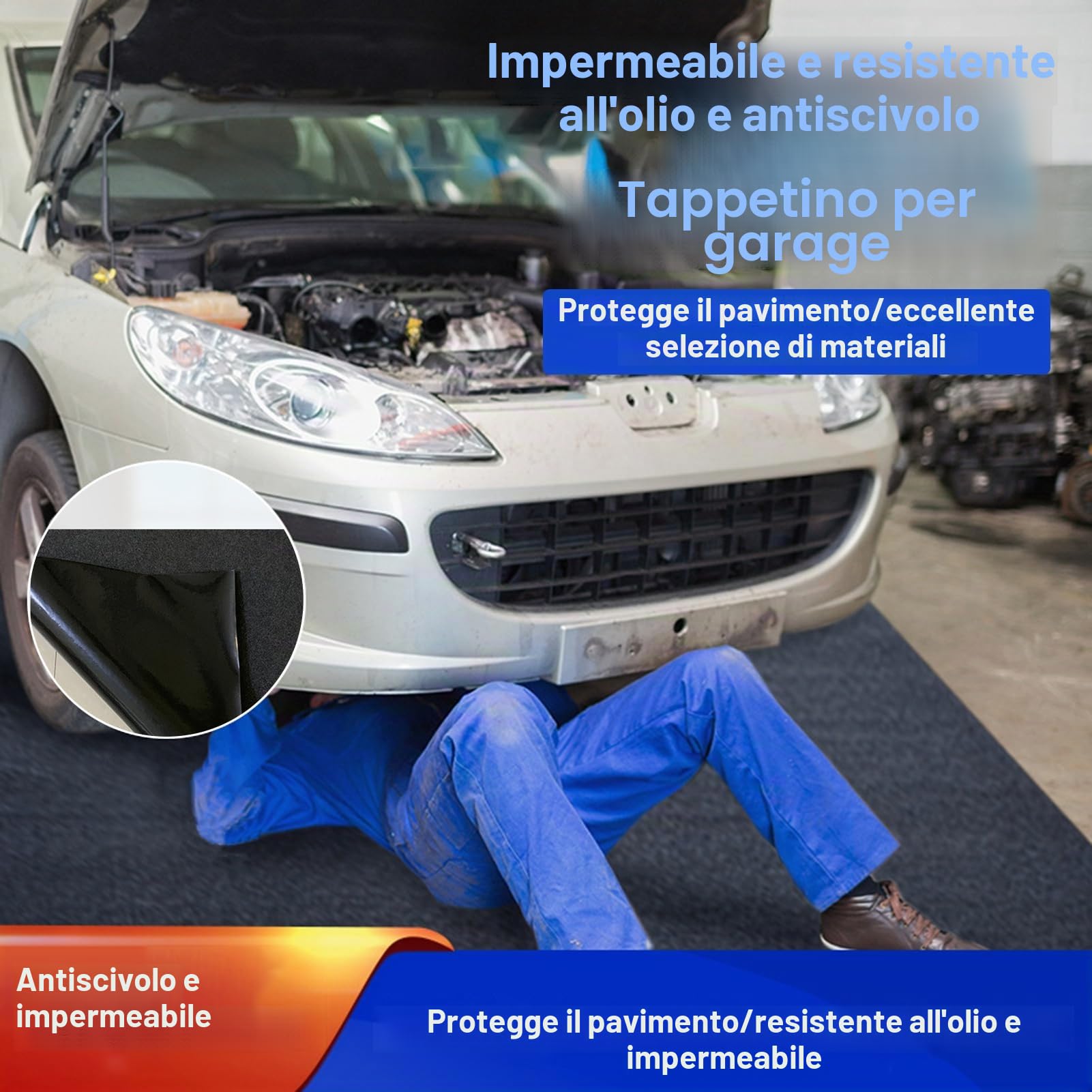 Tappetino per garage spesso 3 mm, resistente, 230 x 520 cm, impermeabile, per auto, moto, officine, antiscivolo, anti-fuoriuscite di olio, rivestimento in feltro su misura, facile da pulire e