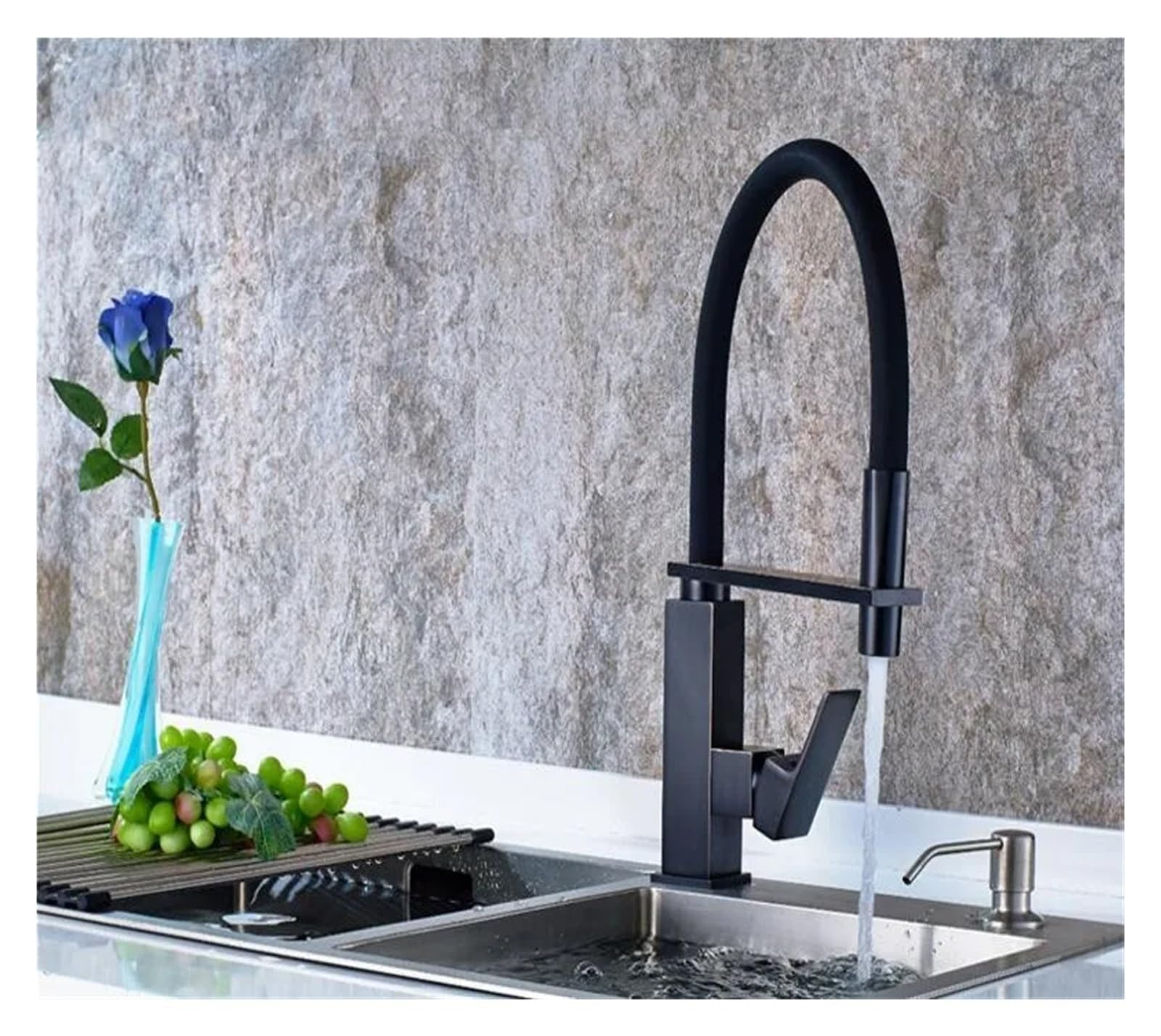 Grifo de Cocina extraíble Giratorio de 360 Grados, Grifo Mezclador de Cocina con Acabado Negro, Grifo Mezclador con manija Decorativa