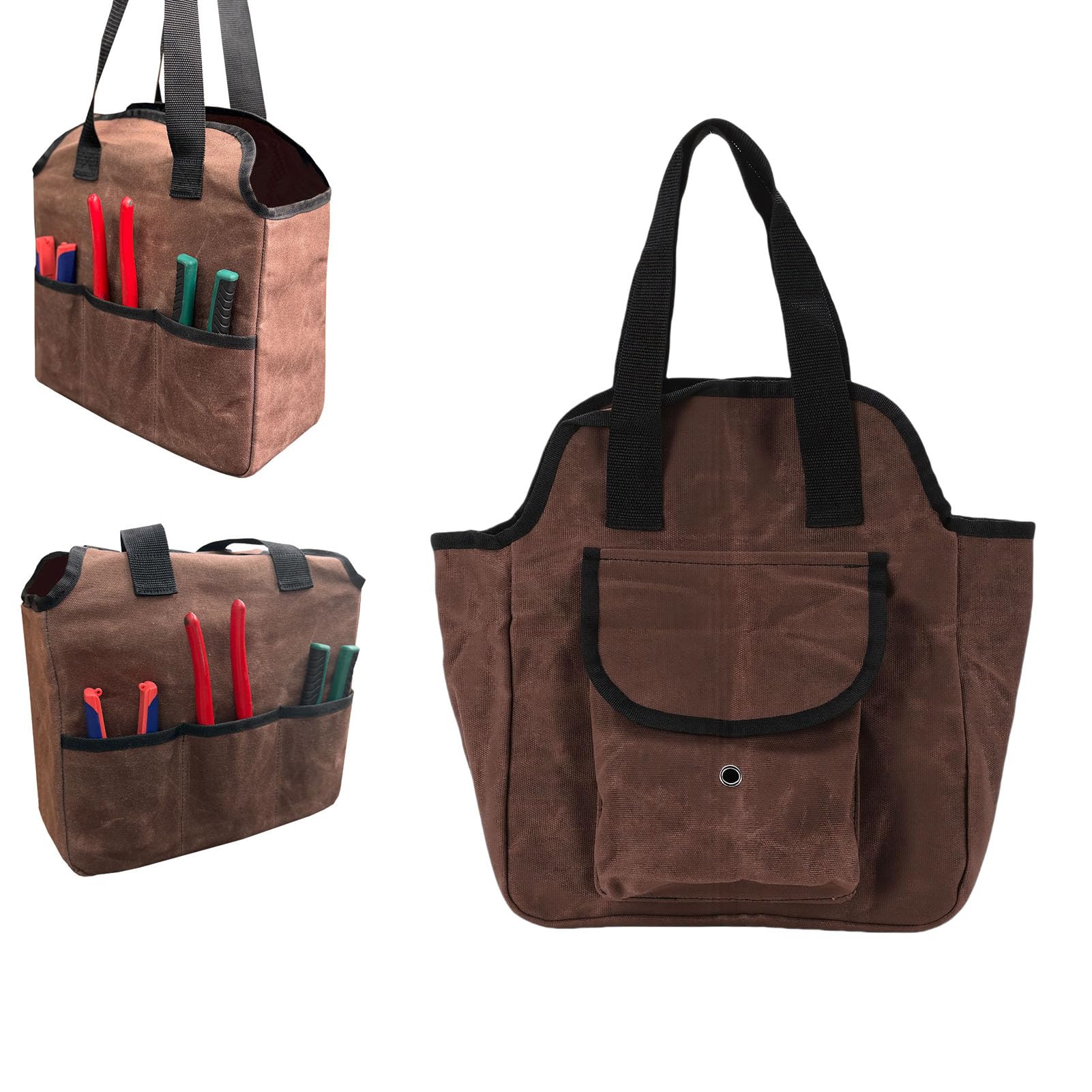 Bolsa para herramientas de jardín Bolsa de lona encerada para herramientas con 6 bolsillos interiores y 3 exteriores multiusos para jardinería doméstica Bolsa de lona