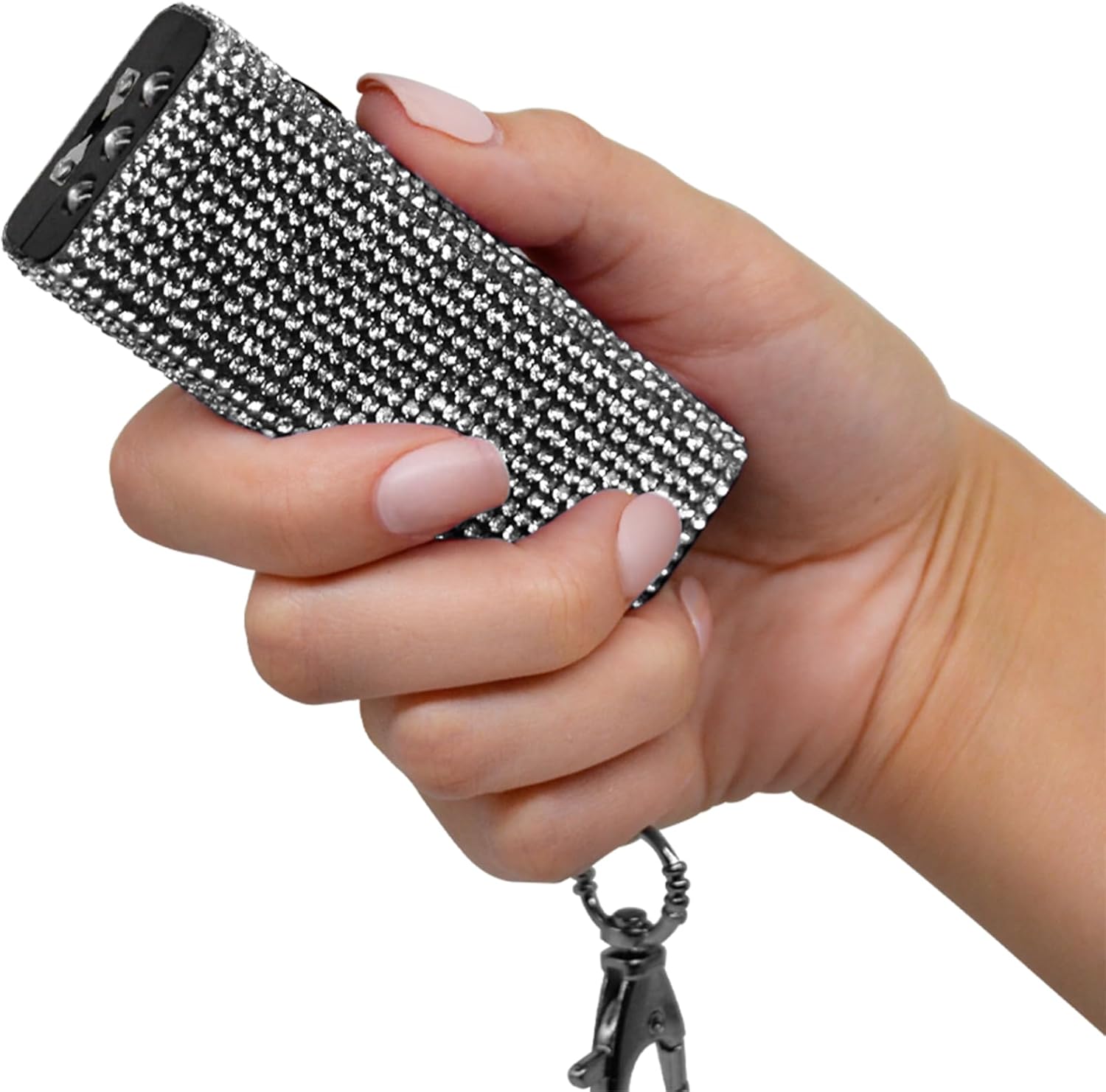 Guard Canine Safety Mini Stun Gun Keychain Bling It On, Highly effective Stun Gun for Girls Self Protection with LED Flashlight, USB Rechargeable, Rhinestone and Compact Design