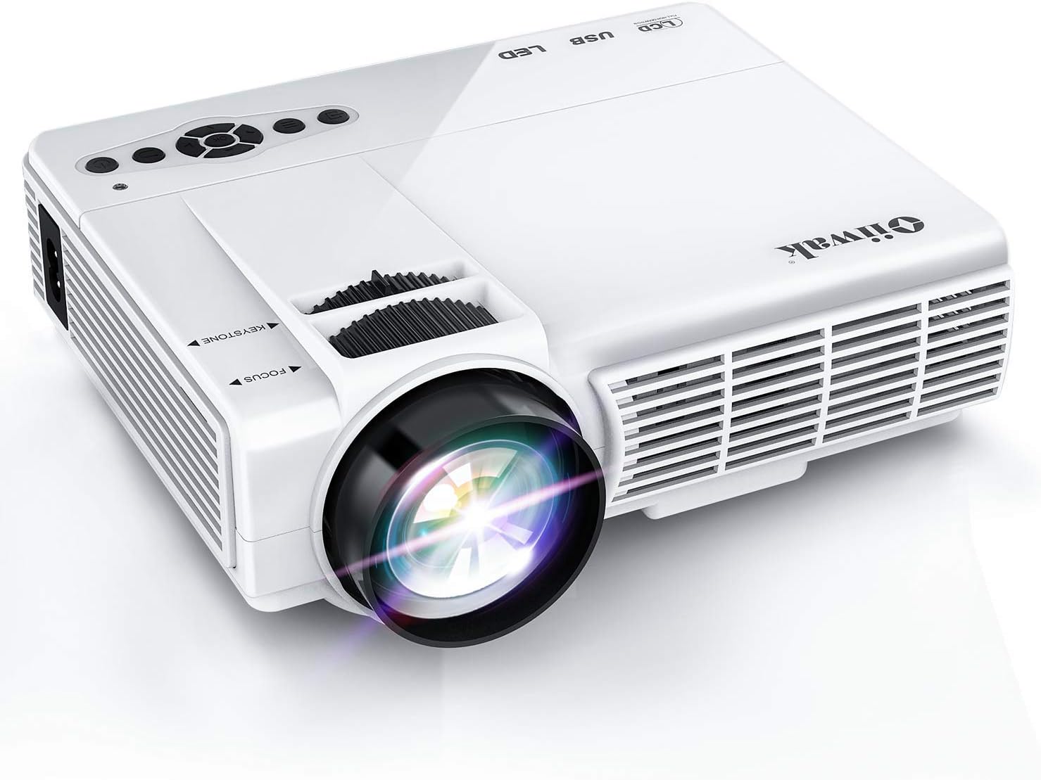 Oiiwak Mini Projector, 1080P & 170'' Display Portable Video Projector with 50,000 Hrs LED 2600 Lux Full HD Projecting Apparatus Compatible HDMI, VGA, Laptop, TV Stick, PS4, USB
