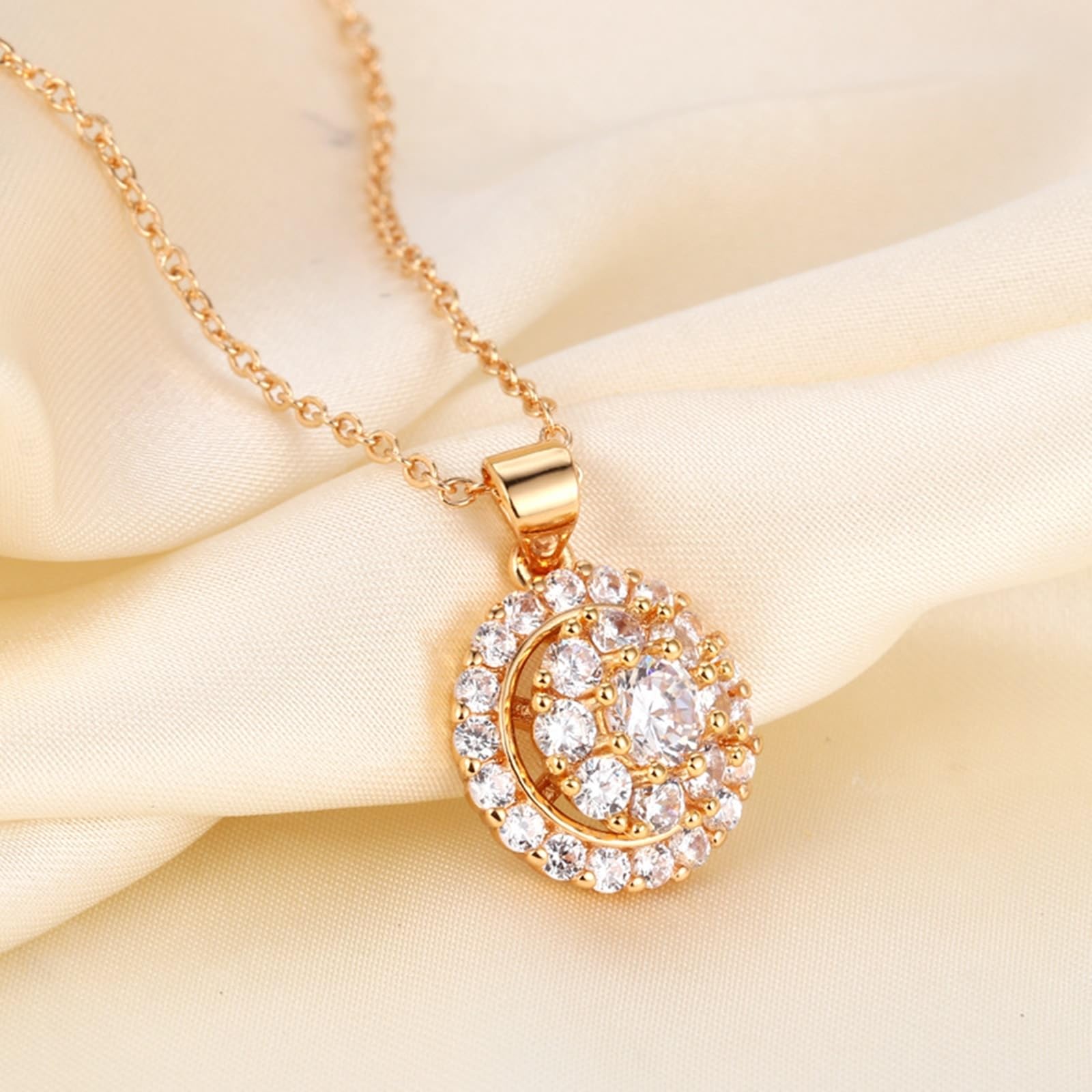Collar de flores para mujer, oro amarillo de 9 quilates para mujer, colgante de flor, collar con colgante de diamante de laboratorio para ella