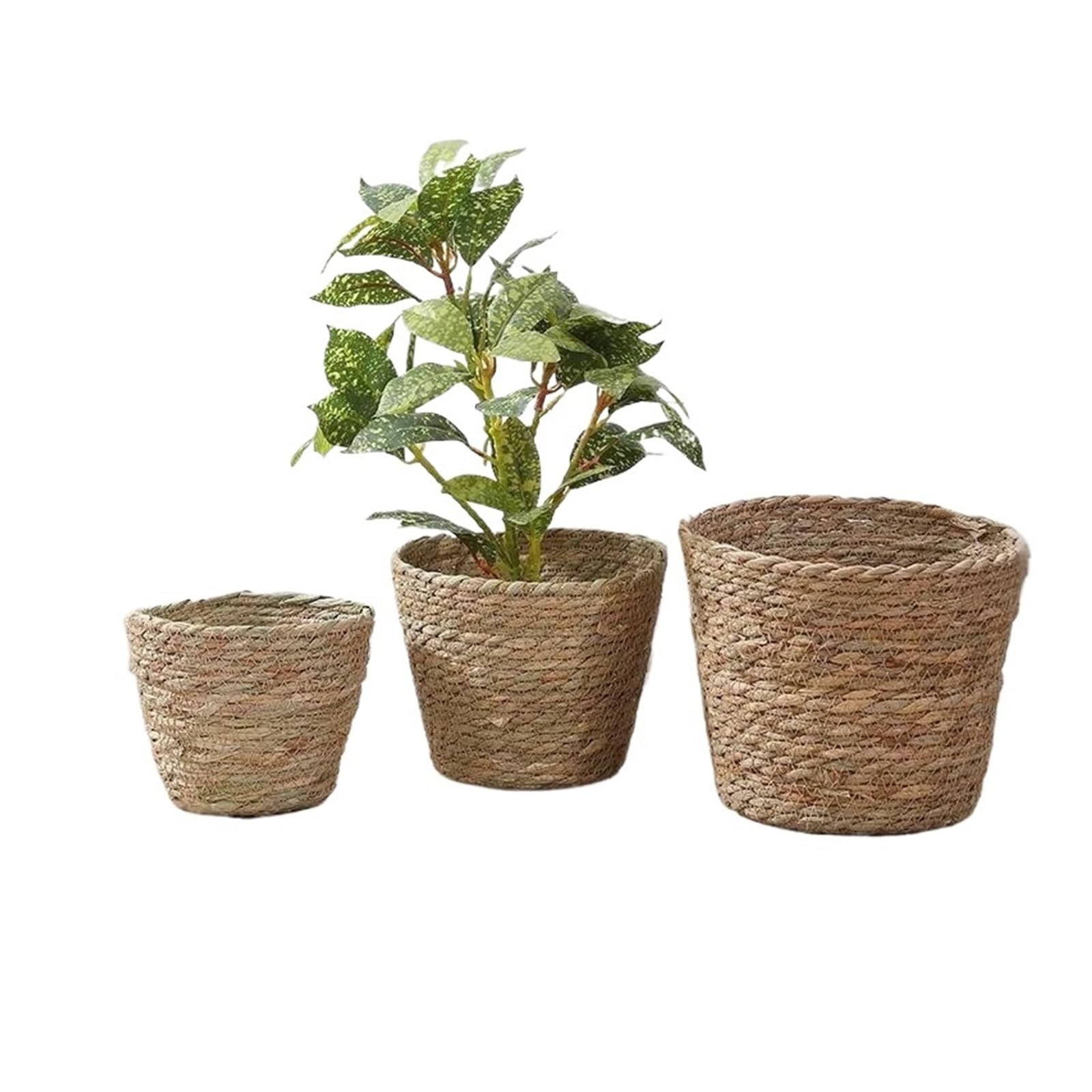 LuoAXINN Woven Straw Flower Pot 1Pcs Planter Basket Flower Pot Rattan Straw Woven Flowerpot Mini/S/M/L Furniture Decoration for Garden Terraces