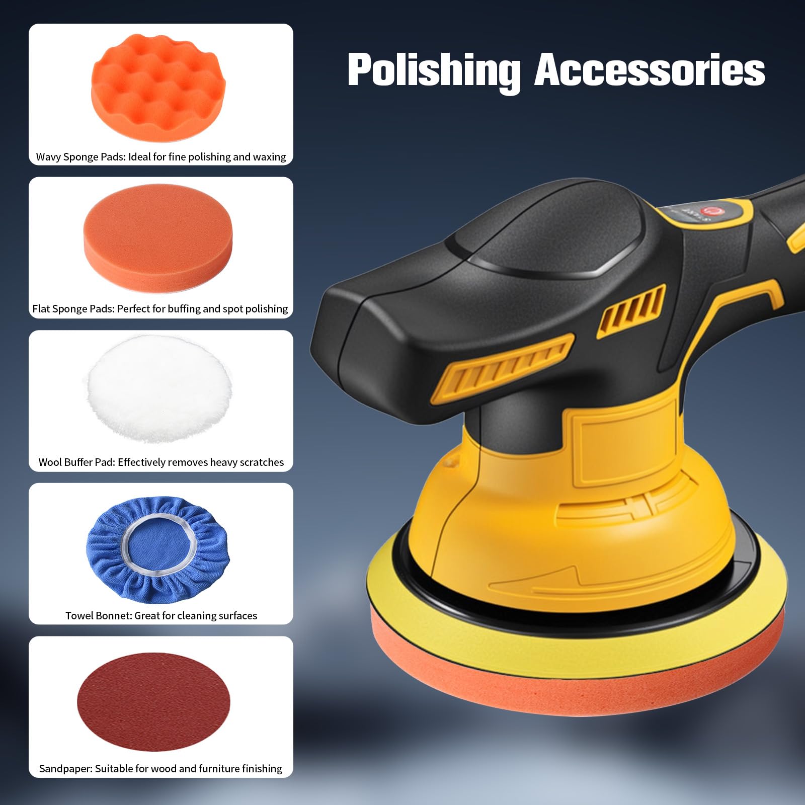 Akku Poliermaschine für Auto Kompatibel mit Dewalt 20V – 150mm Autopoliermaschine mit 8 Variable Geschwindigkeiten(0-4500RPM),12pcs Polierer-Set für Auto Detailing/Polieren/Wachsen(Ohne Akku)