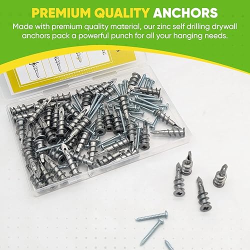 Miniatura 6 de #8 Kit de anclajes y tornillos para paneles de yeso, anclajes de pared de zinc para paneles de yeso resistentes, con tornillos de anclaje