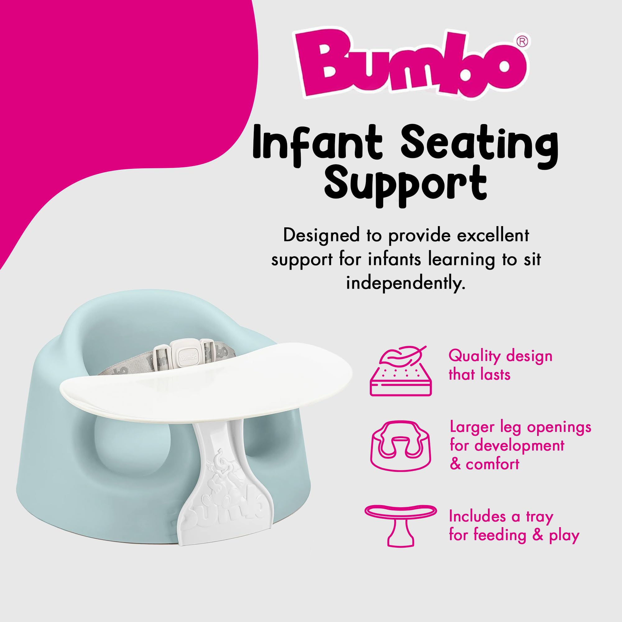 Bumbo Baby Infant Wide Floor Seat PLUS+ for 3 to 12 Months, Portable Feeding and Activity Play Chair with 3 Point Adjustable Harness, Soft Foam Support, and Extra Leg Room, Desert Mirage