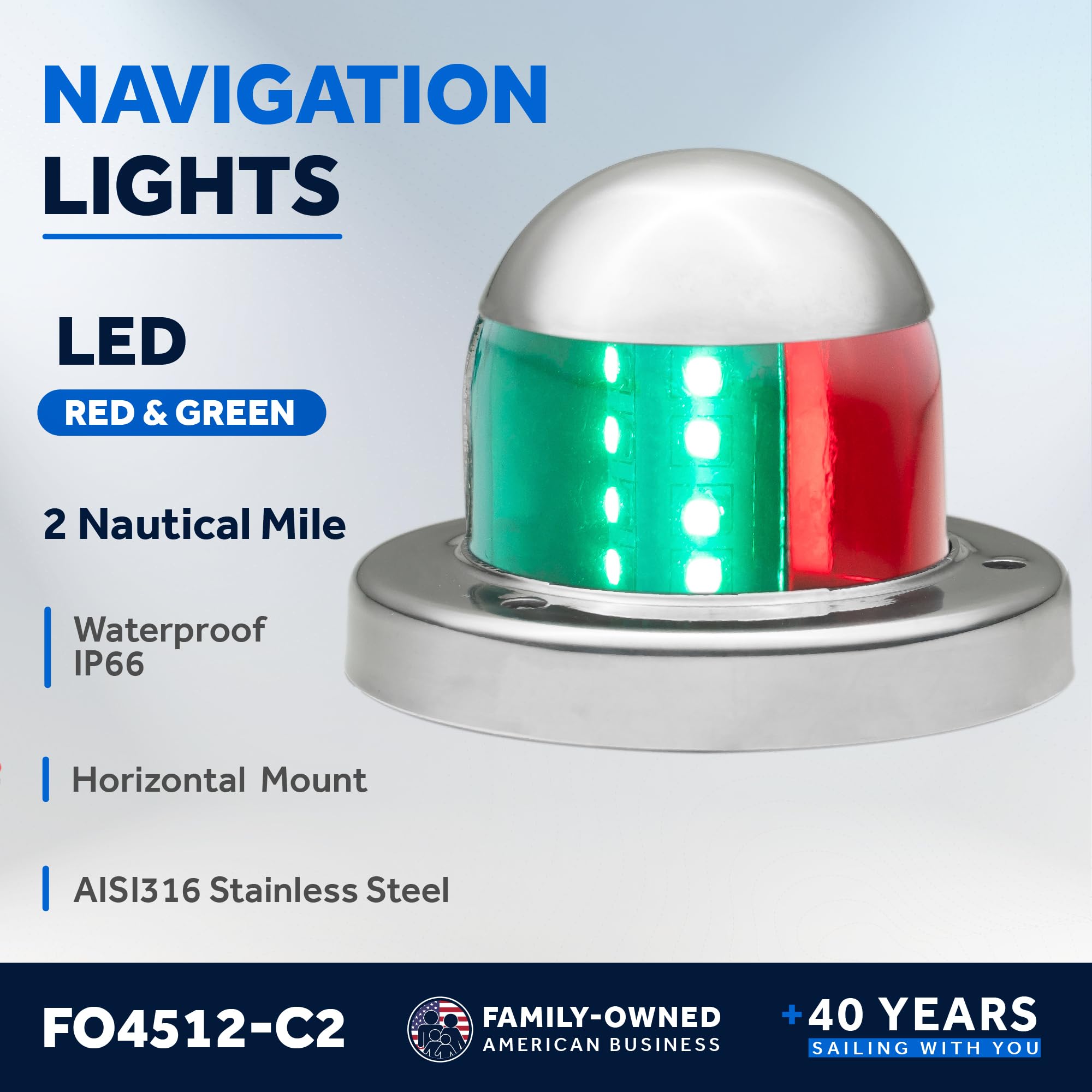 Five Oceans FO4512-C2 LED Bi-Color Combination Bow Stainless Steel Navigation Light and All Round Anchor 360 Degree LED Daylight White Navigation Light Marine Boat, 12V
