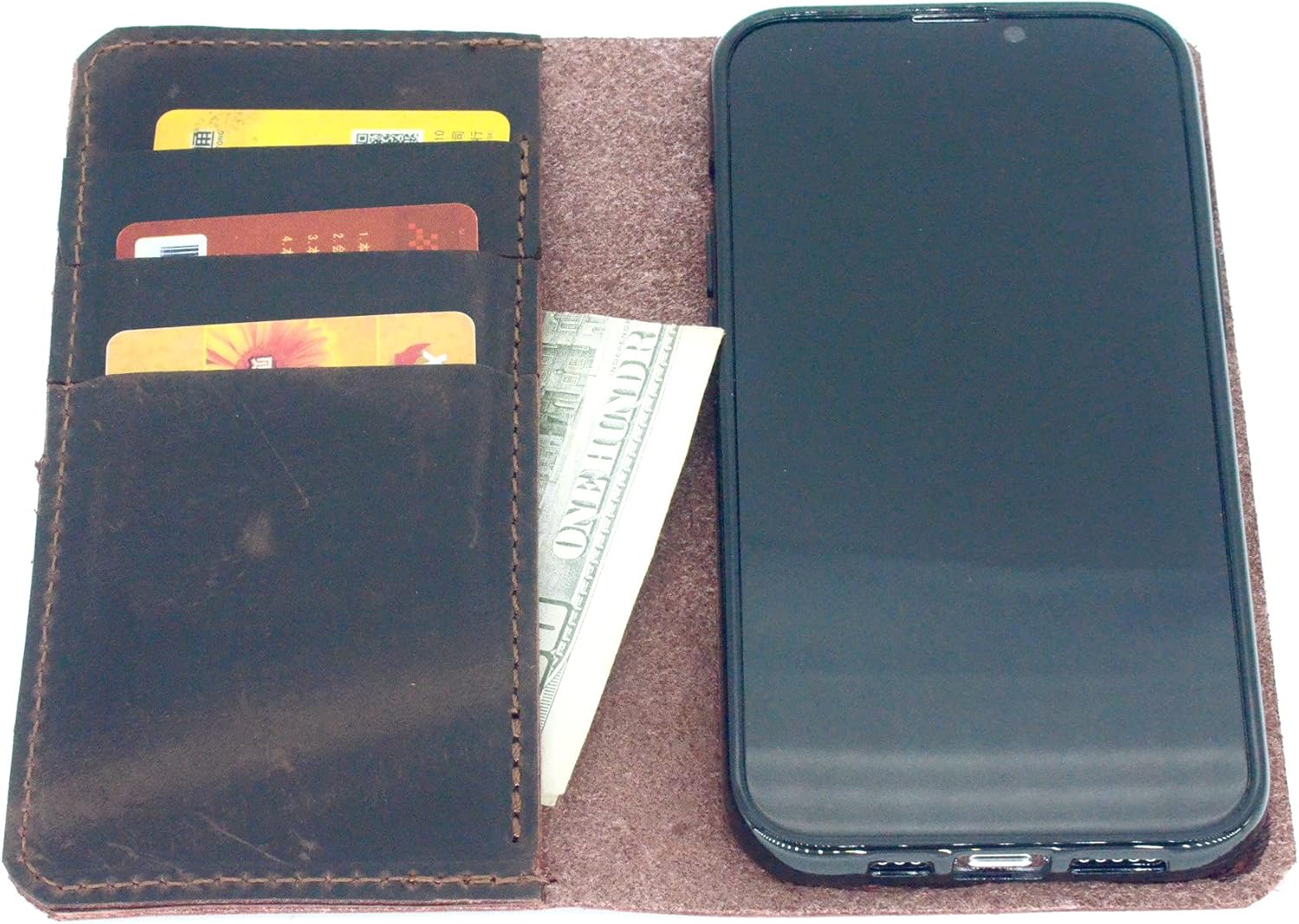 Compatible with iPhone 13 Pro Max 5G Genuine Leather Wallet Case Darkbrown