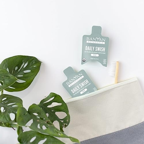 Miniatura 6 de Banyan Botanicals Paquetes de viaje orgánicos diarios de menta Swish  12 unidades  Aceite ayurvédico para enjuague bucal para la salud bucal  Mezcla