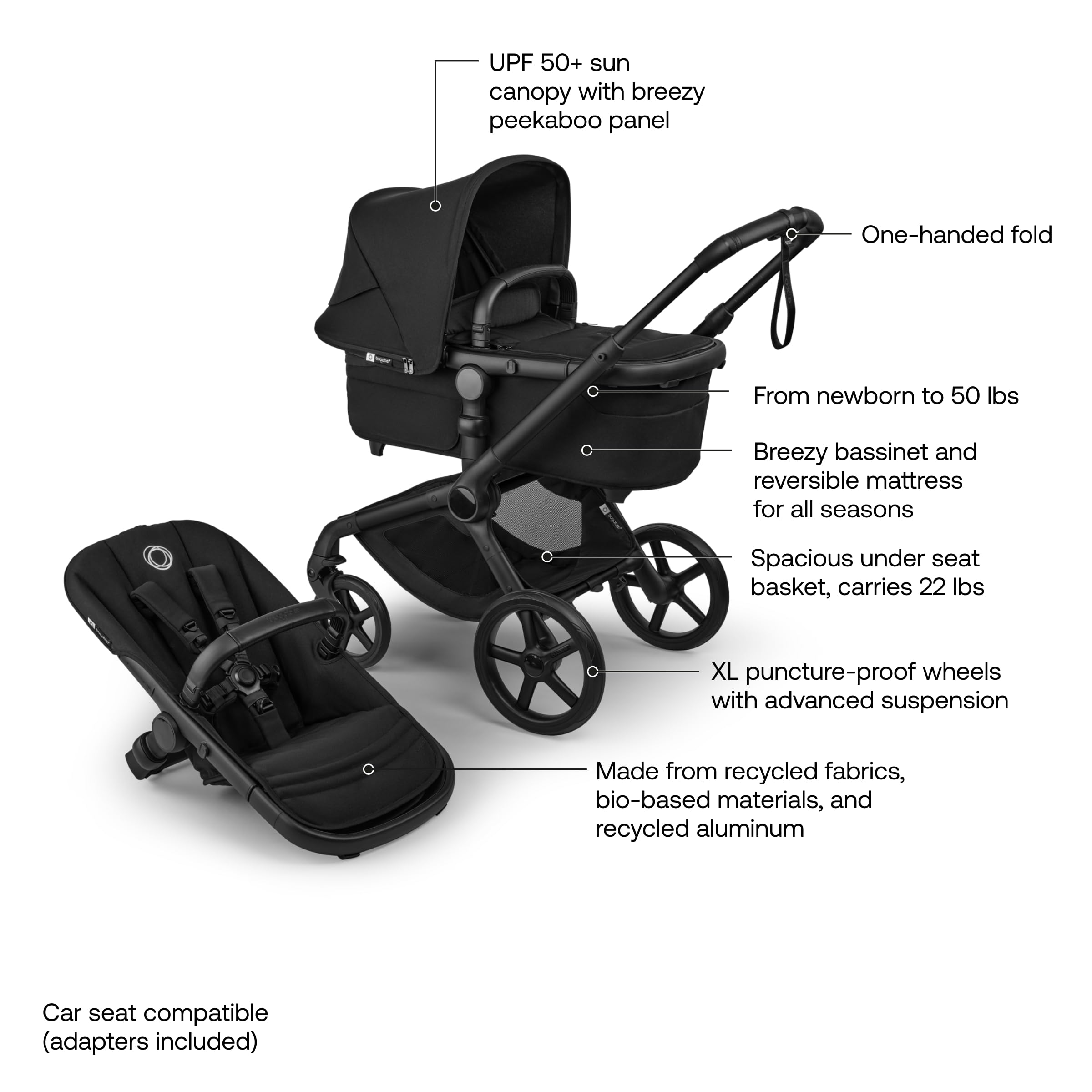 Bugaboo Fox 5 Renew All-Terrain Baby Stroller with Bassinet - Cocoa Brown