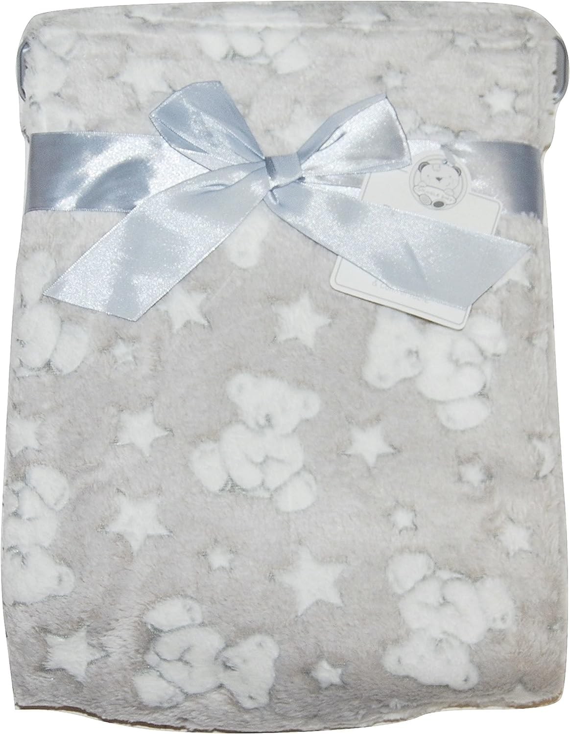 KAV Baby Boy-Girl Soft Fleece Wrap Blanket - Adorable Teddy Pattern - 75x100cm for Pram, Cot, Crib, Moses Basket - Super Soft & Lightweight Blanket for Newborn Babies (Grey)