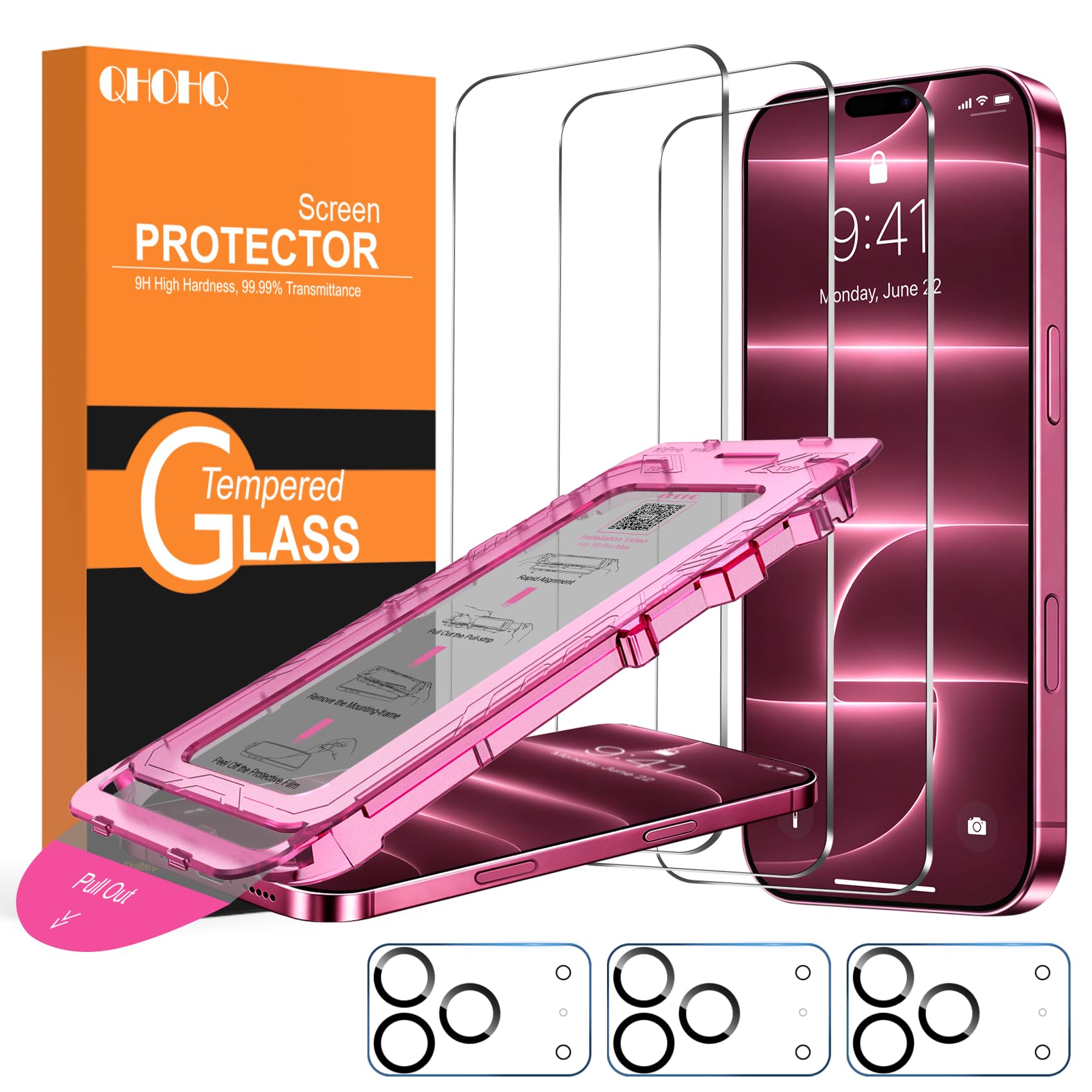 QHOHQ für iPhone 18 Pro Max für Panzerglas, 9H+ Schutzfolie, 3+3 Stück