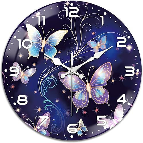 Miniatura 8 de peacoblue Relojes de pared con pilas, 12 pulgadas, reloj de pared redondo de cristal de café, sin tictac, para cocina, sala de estar, comedor,