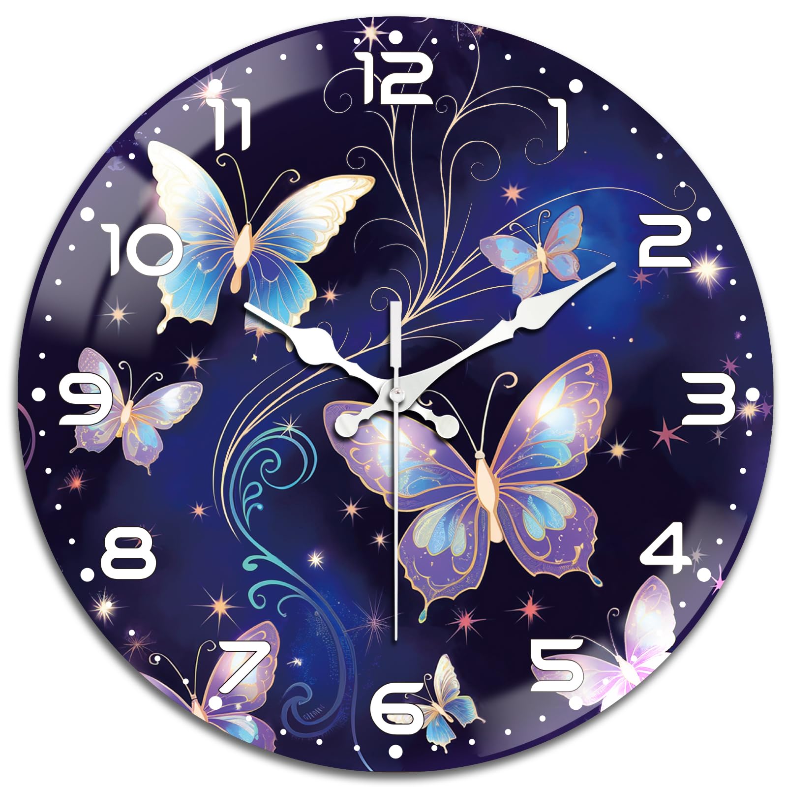 peacoblue Reloj de pared con diseño de mariposa, funciona con pilas, reloj
