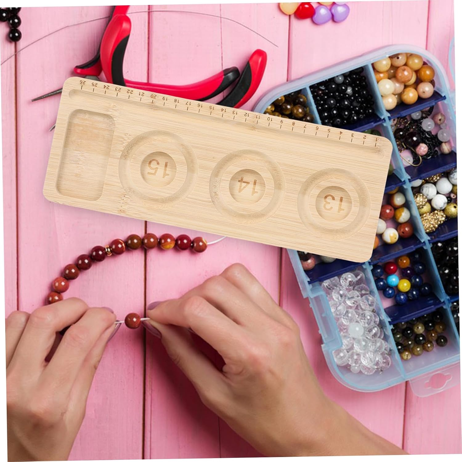 ULDIGI Bead Board for Jewelry Making Compact Wood Beading Tray for Bracelet Design Portable Crafting Tool for Easy Bead Arrangement for Creative Jewelry Projects