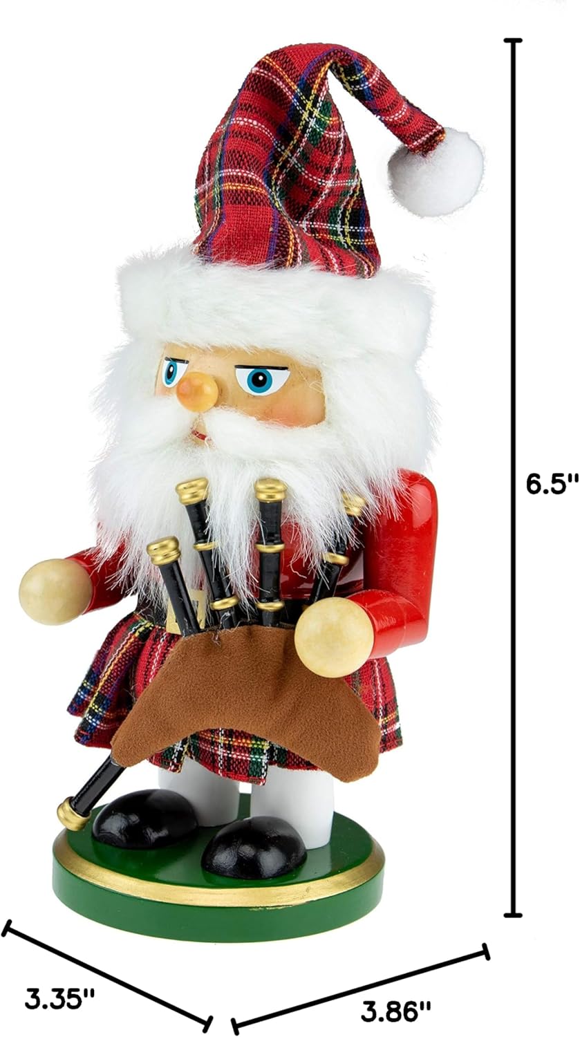 Clever Creations Scottish Santa 7 Inch Traditional Wooden Nutcracker, Festive Christmas Décor for Shelves and Tables