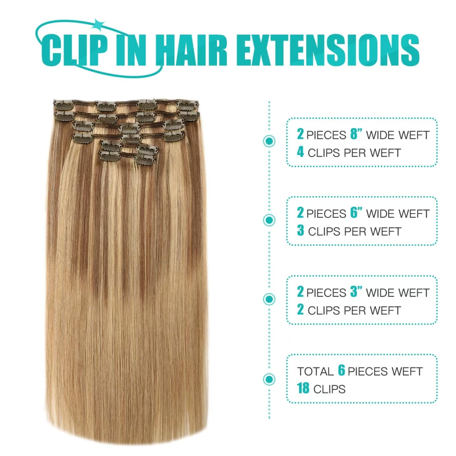 SURNEL Extensiones De Clip De Pelo Natural 100g 40cm 6 Piezas Balayage Marrón Claro a Rubio Caramelo Remy Humano Real(C#10/27/27-40cm)