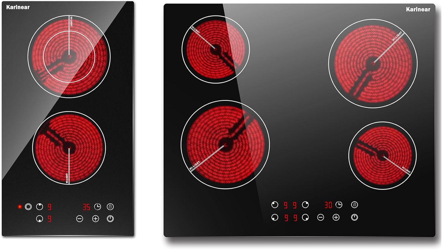 Karienar 24 Inch and 12 Inch Electric Cooktop 220V(No Plug) - Pack of 2