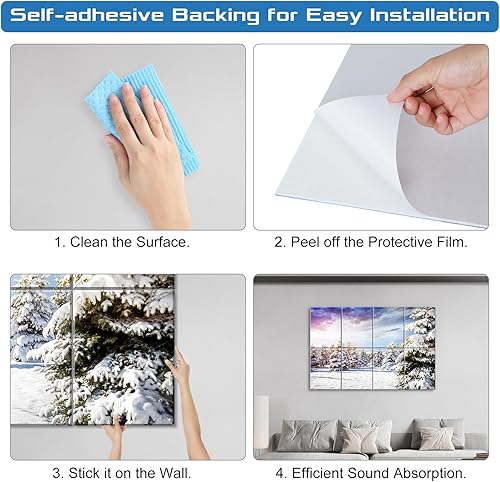 Miniatura 54 de Paquete de 8 paneles acústicos artísticos de espuma a prueba de sonido para paredes, paneles decorativos absorbentes de sonido de 48 x 32 pulgadas