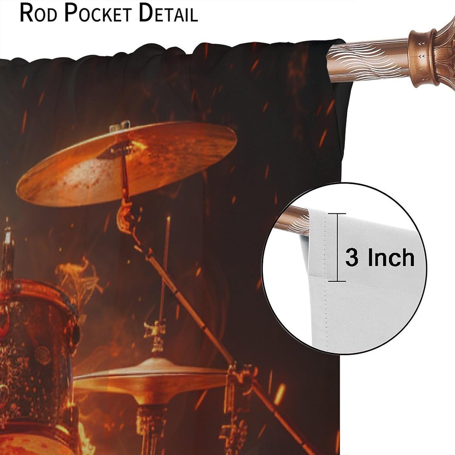 Abstract Drum Kit Blackout Curtains for Bedroom/Living Room, Rock Music Fire Fantasy Thermal Insulated Curtains Rod Pocket Window Drapes, 2 Panels/Each 21" W x 45" L