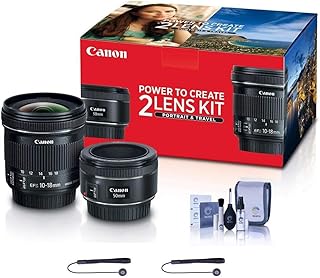 Canon Portrait & Travel 2 Lens Kit - EF 50mm f/1.8 STM Lens & EF-S 10-18mm f/4.5-5.6 is STM Lens - Includes Cleaning Kit, Capleash II (Renewed)