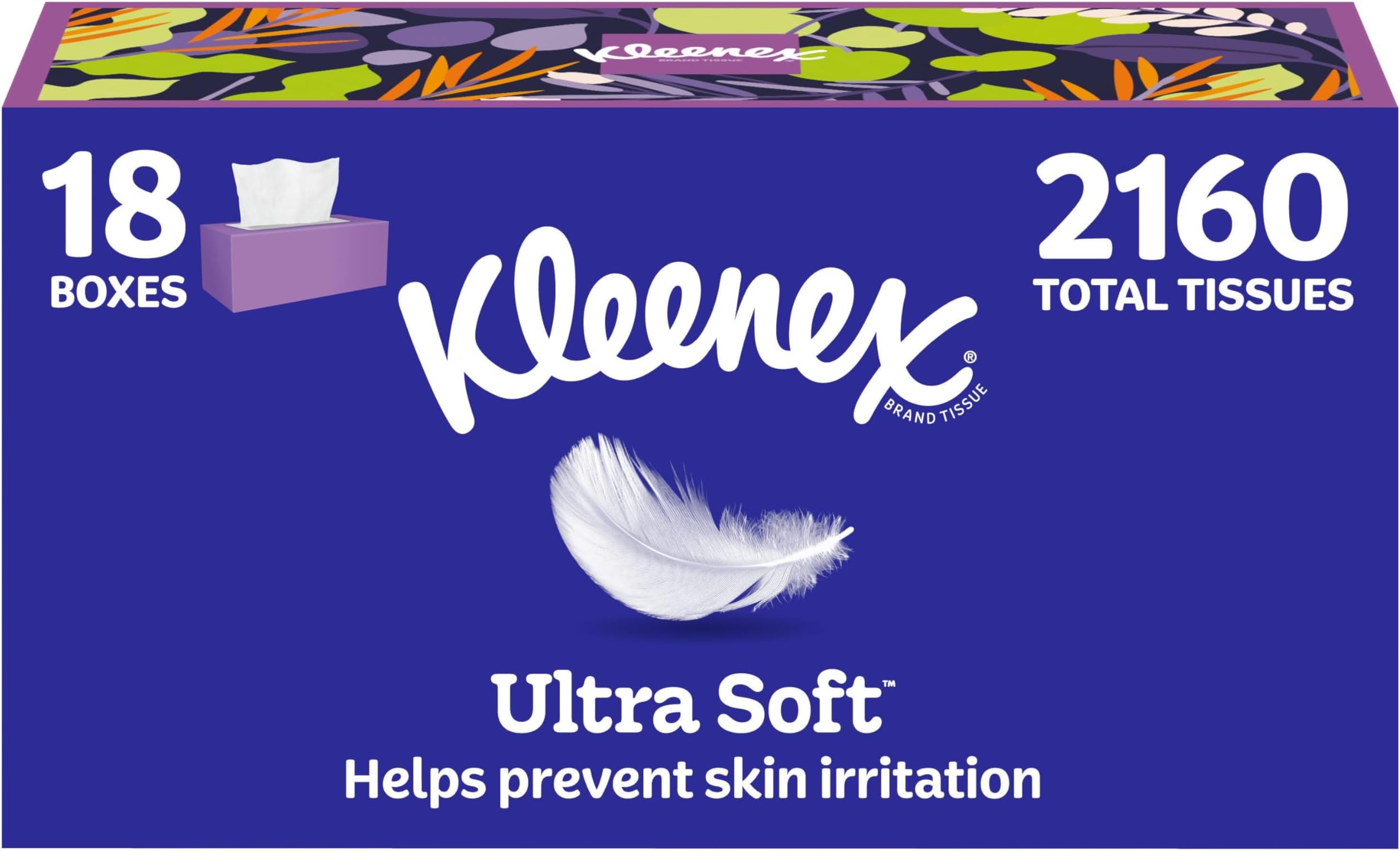 Kleenex Ultra Soft Facial Tissues, 18 Flat Boxes, 120 Tissues per Box, 3-Ply (2,160 Total), Packaging May Vary