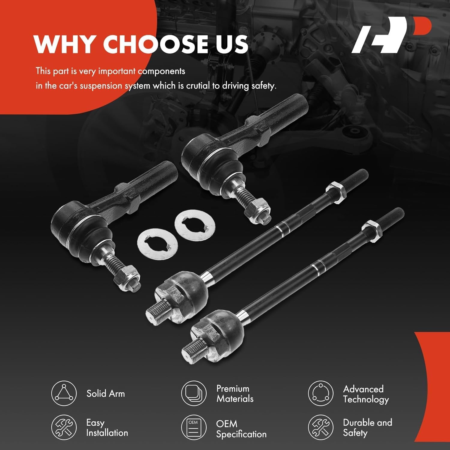 A-Premium Set of 4, Front Inner & Outer Tie Rod End Kit, Compatible with Ford Explorer 2006-2010, Explorer Sport Trac 2007-2010, Mercury Mountaineer 2006-2010