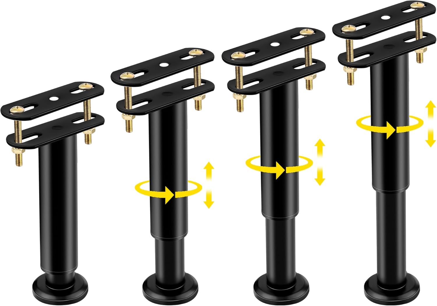 4 Pcs Adjustable Height Bed Support Legs [with Screws] 10-17inch, Metal Heavy Duty Bed Replacement Legs Bed Slats Support Legs for Bed Frame/Bed Center Slat/Furniture (Black)