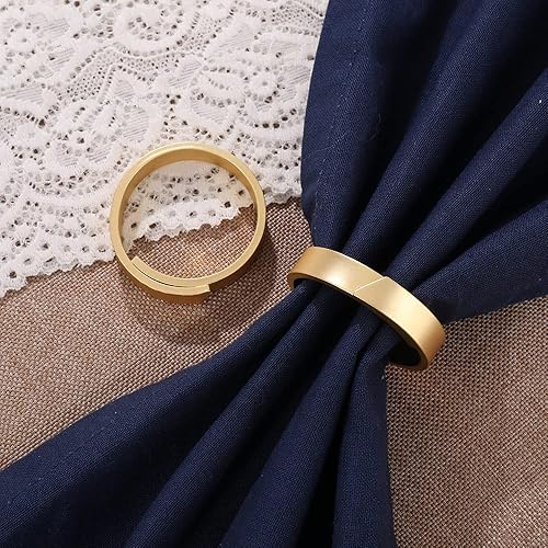 Miniatura 4 de FAIRGOOD - Juego de 6 servilleteros de oro mate, diseño minimalista moderno de lujo, juego de 6 servilleteros de lino y metal, elegantes anillos