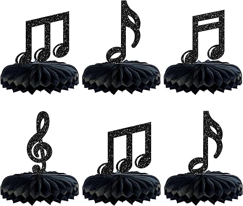 Miniatura 3 de Gyufise 8 piezas de notas musicales de nido de abeja, centro de mesa negro con purpurina musical para fiestas, centros de mesa de nido de abeja para
