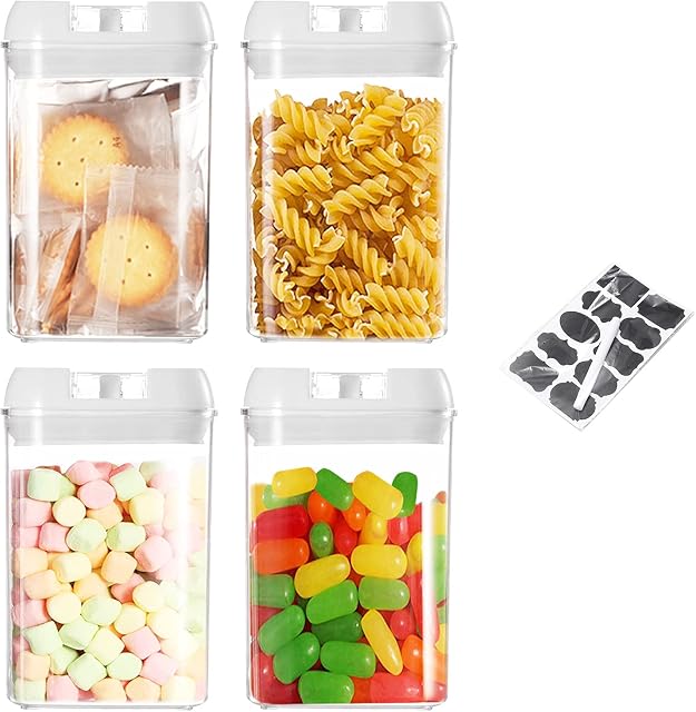 VIVILINEN Airtight Food Storage Container Set- Stackable Kitchen Storage with Lids Ideal for Cereal Spaghetti Pasta Candy Snacks for Keeping Food Dry & Fresh(Set of 4-0.8L)