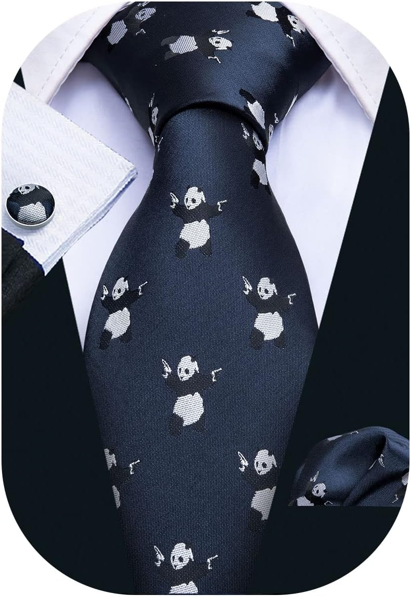 Fun Animal Ties for Men Designer Handkerchief Cufflink WOVEN Casual Necktie Set Festival