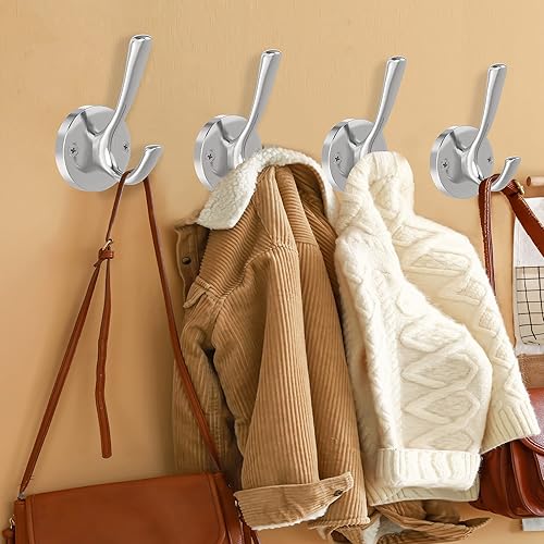 Vista 57 de Ganchos dorados para pared, paquete de 3 ganchos para toallas, de metal resistente, doble gancho para bata de baño, ganchos para sombreros