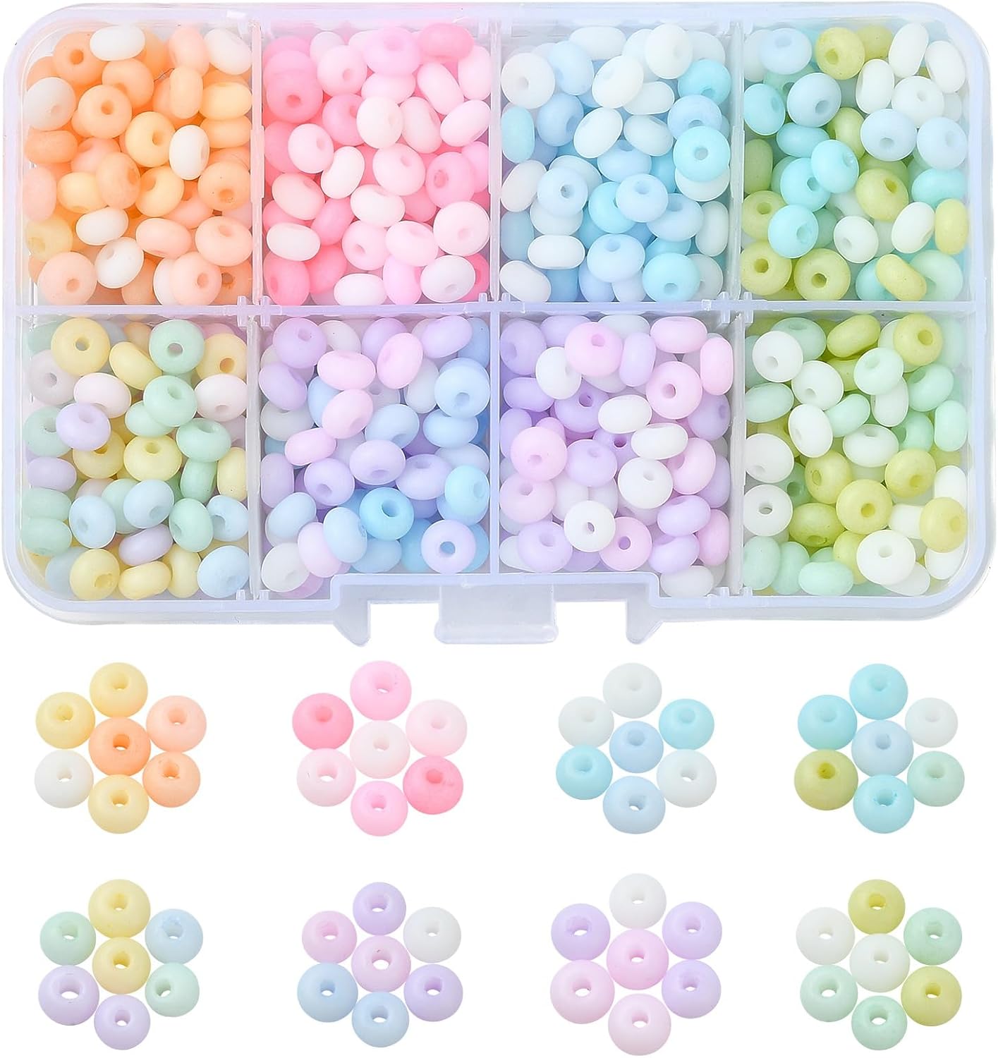LiQunSweet 840 pcs 8 Colors 6x3mm Flat Round Frosted Glass Beads Abacus Rondelle Disc Spacer Loose Beads for DIY Jewelry Bracelet Necklace Crafts Keychain Bag Decor