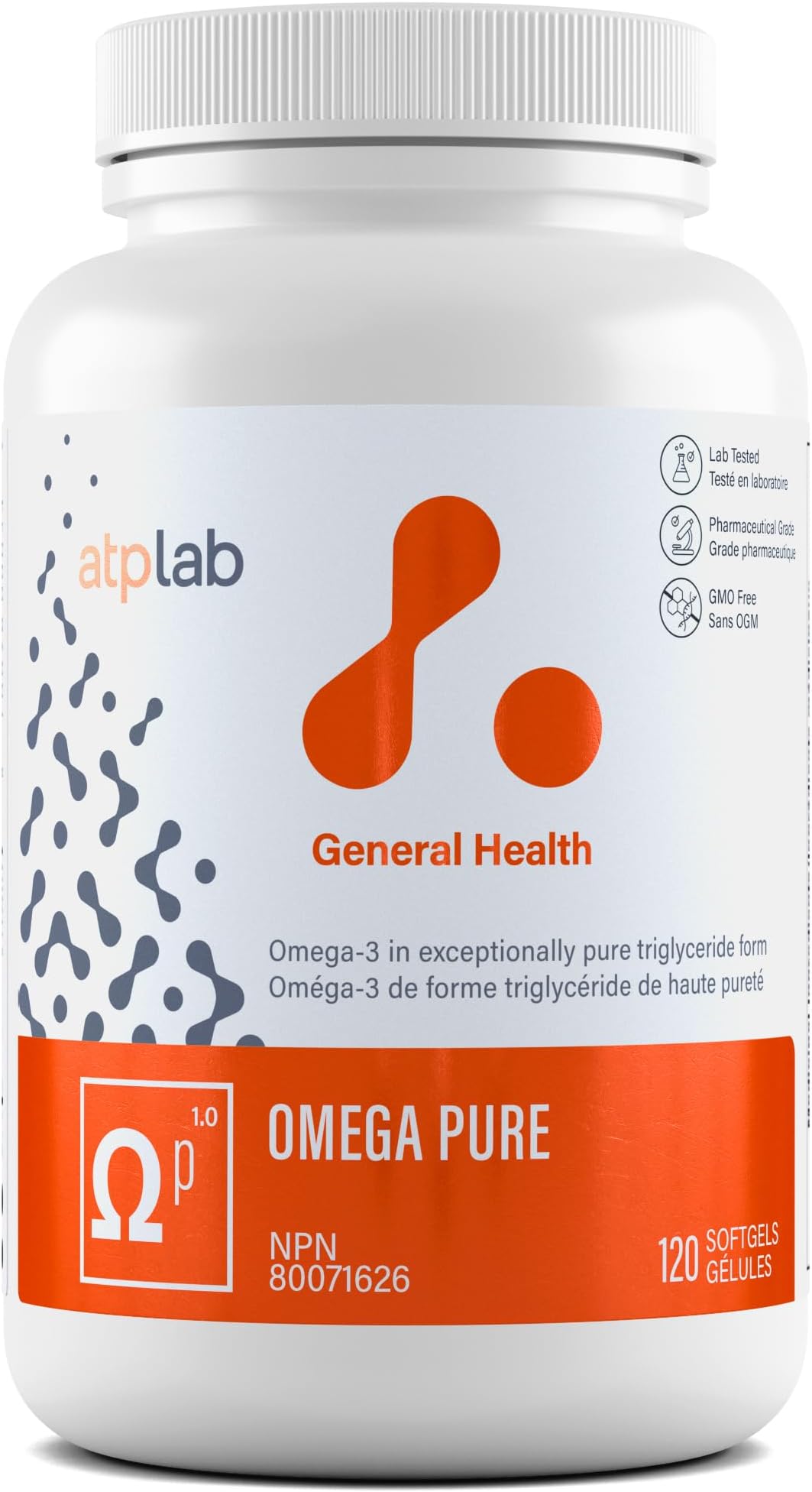 ATP LAB - Omega Pure 120 Softgels 60-Day Supply - Omega-3 in Exceptionally Pure Triglyceride Form - Helps Support Cognitive Health, Brain Function and Cardiovascular Health - Gluten-Free and Non-GMO