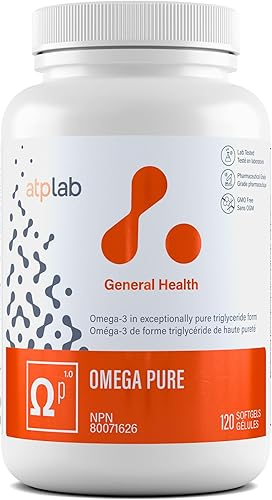 ATP LAB - Omega Pure 120 cápsulas blandas - Aceite de pescado Omega 3 Triglicérido Forma - Ácidos grasos Omega 3 - Omega 3 EPA DHA - Salud cerebral