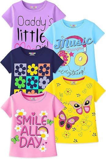 Kuchipoo Girls Regular Fit Cotton T-Shirt - Pack of 5