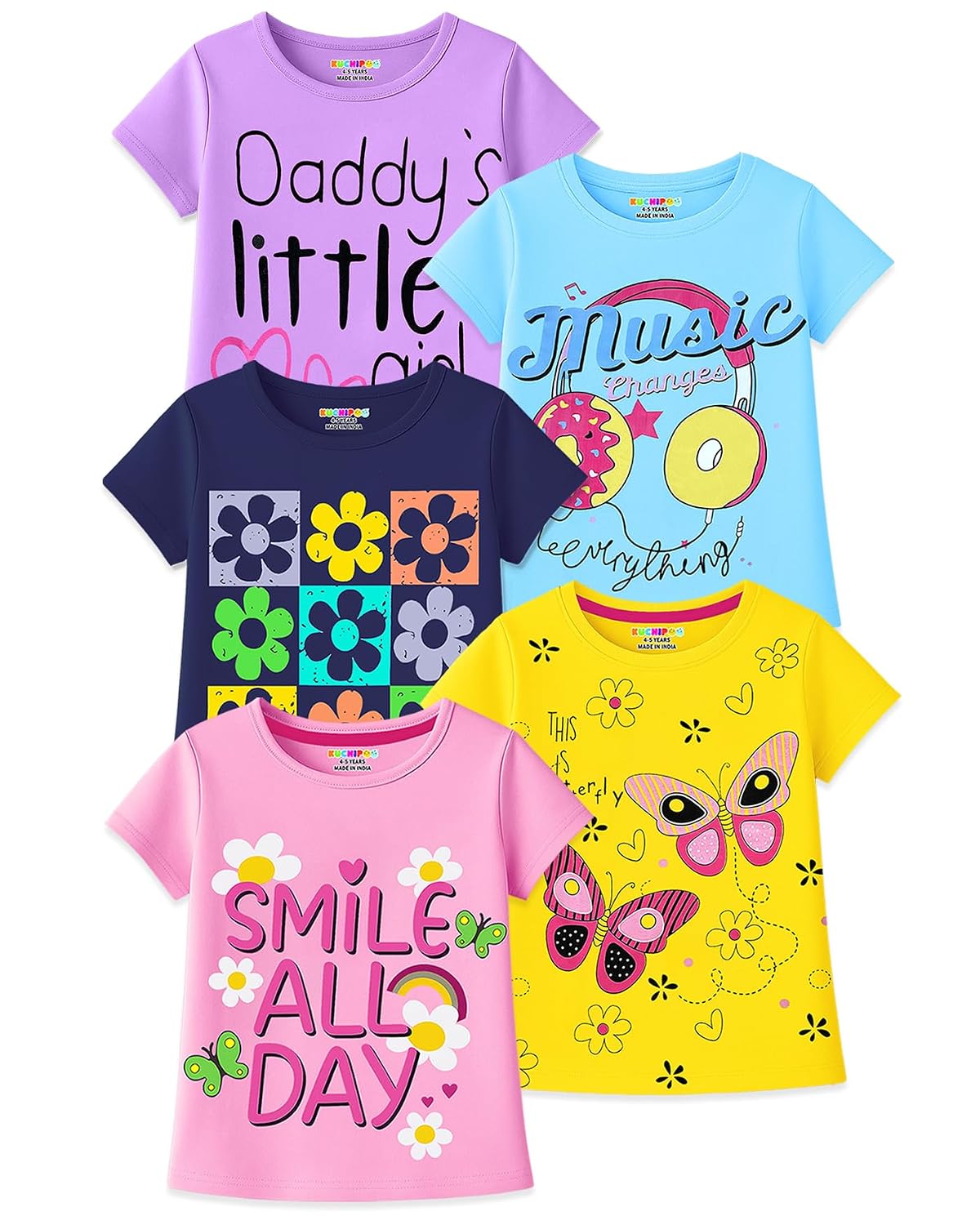 Kuchipoo Girls Regular Fit Cotton T-Shirt - Pack of 5 - Review, Price and Buying Guide