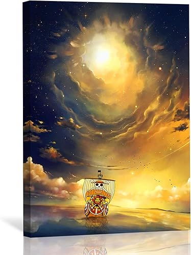 Póster de anime de Thousand Sunny HD Print - Lienzo decorativo para sala de estar, dormitorio, oficina, 12 x 16.5 pulgadas, con marco