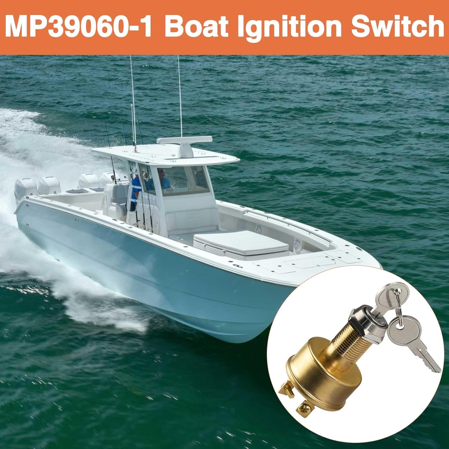 Boat Ignition Switch with Keys 3 Terminals 3 Position Off-On-Start 12Volt 15A Marine Ignition Switch MP39060-1