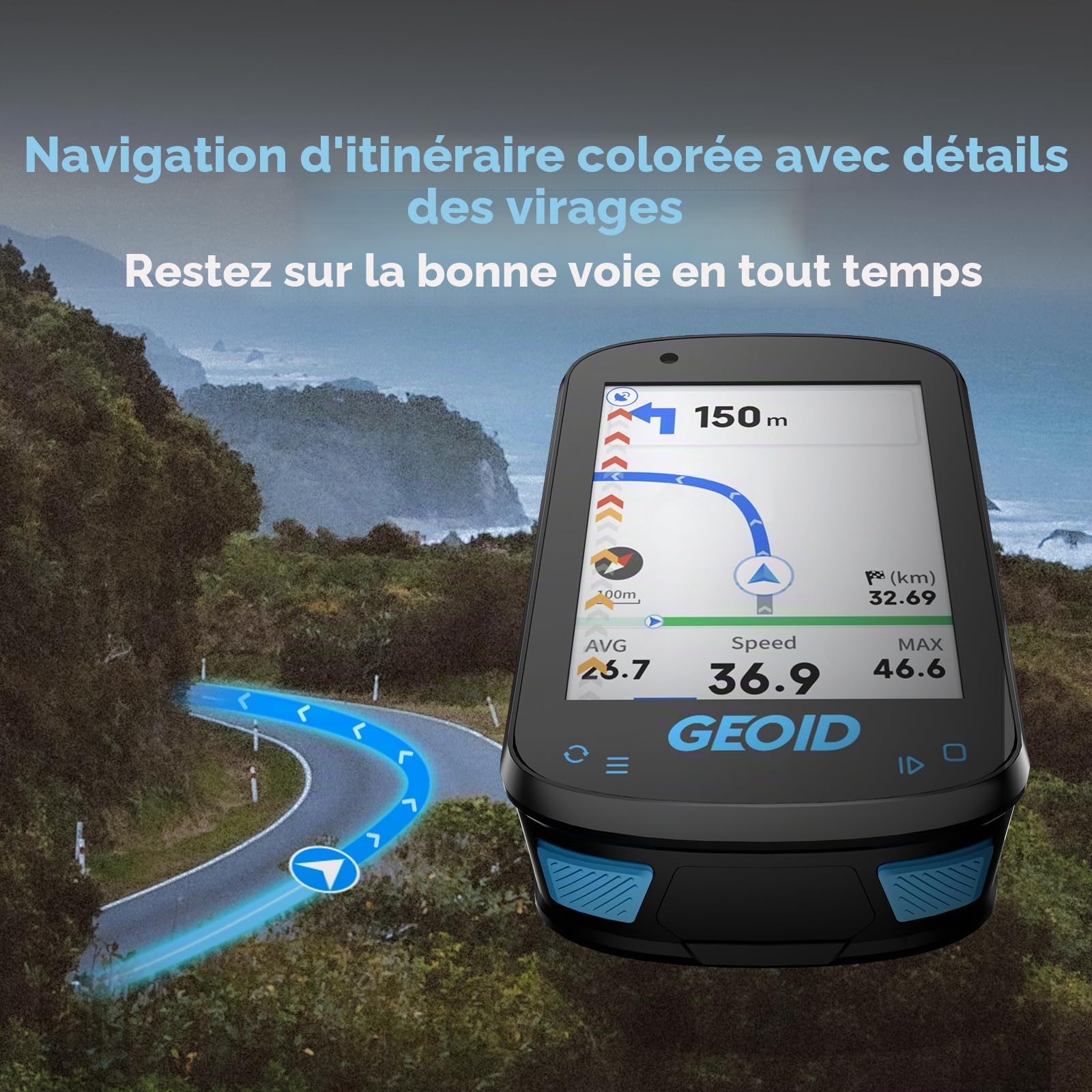 Ordinateur de vélo GPS GEOID CC600 avec Support de Guidon prolongé