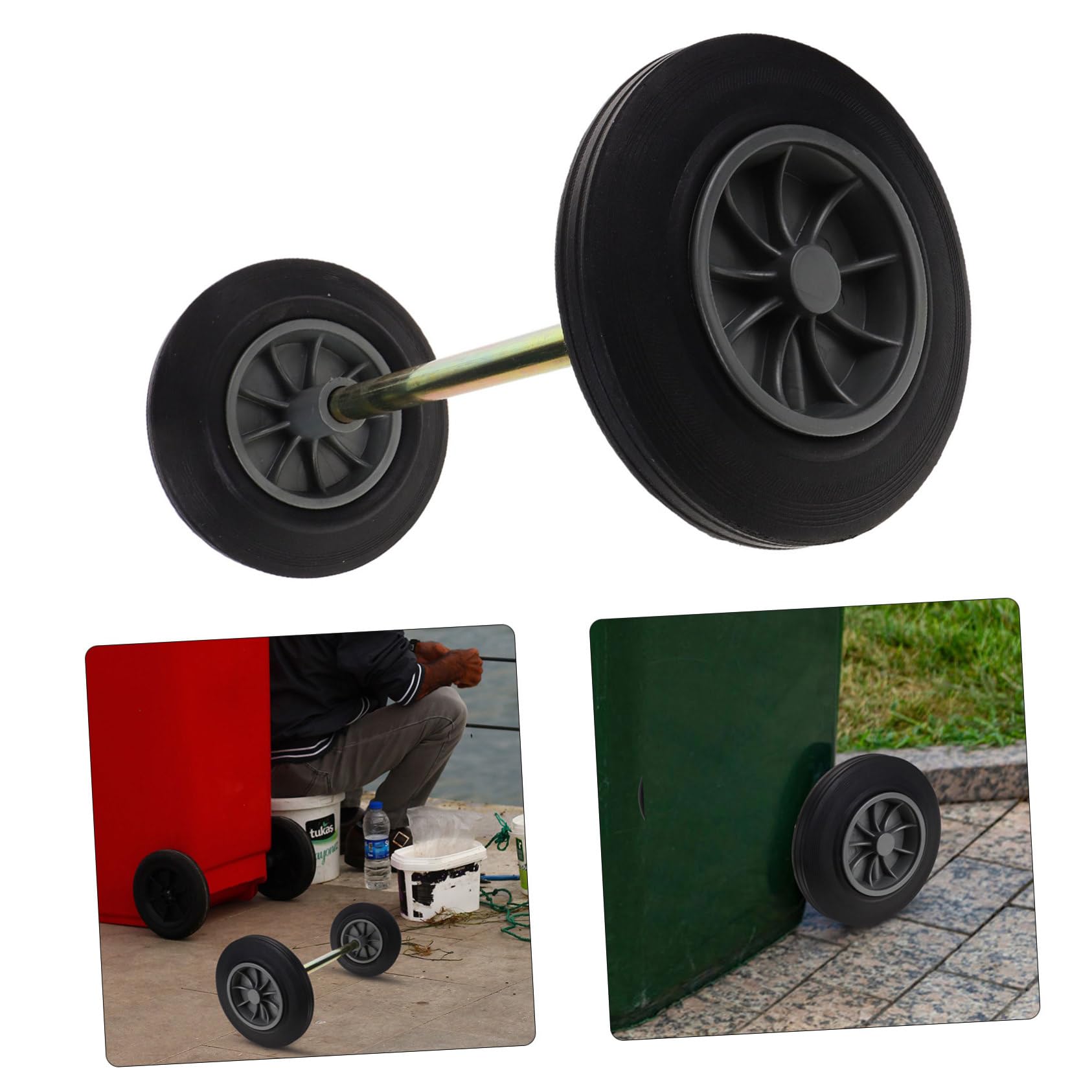 Cabilock Rueda de Repuesto para Bote de Basura Diseño de Rueda y Eje Reforzado, Material Hierro y Goma para Uso Pesado y Fácil Movimiento en Exteriores