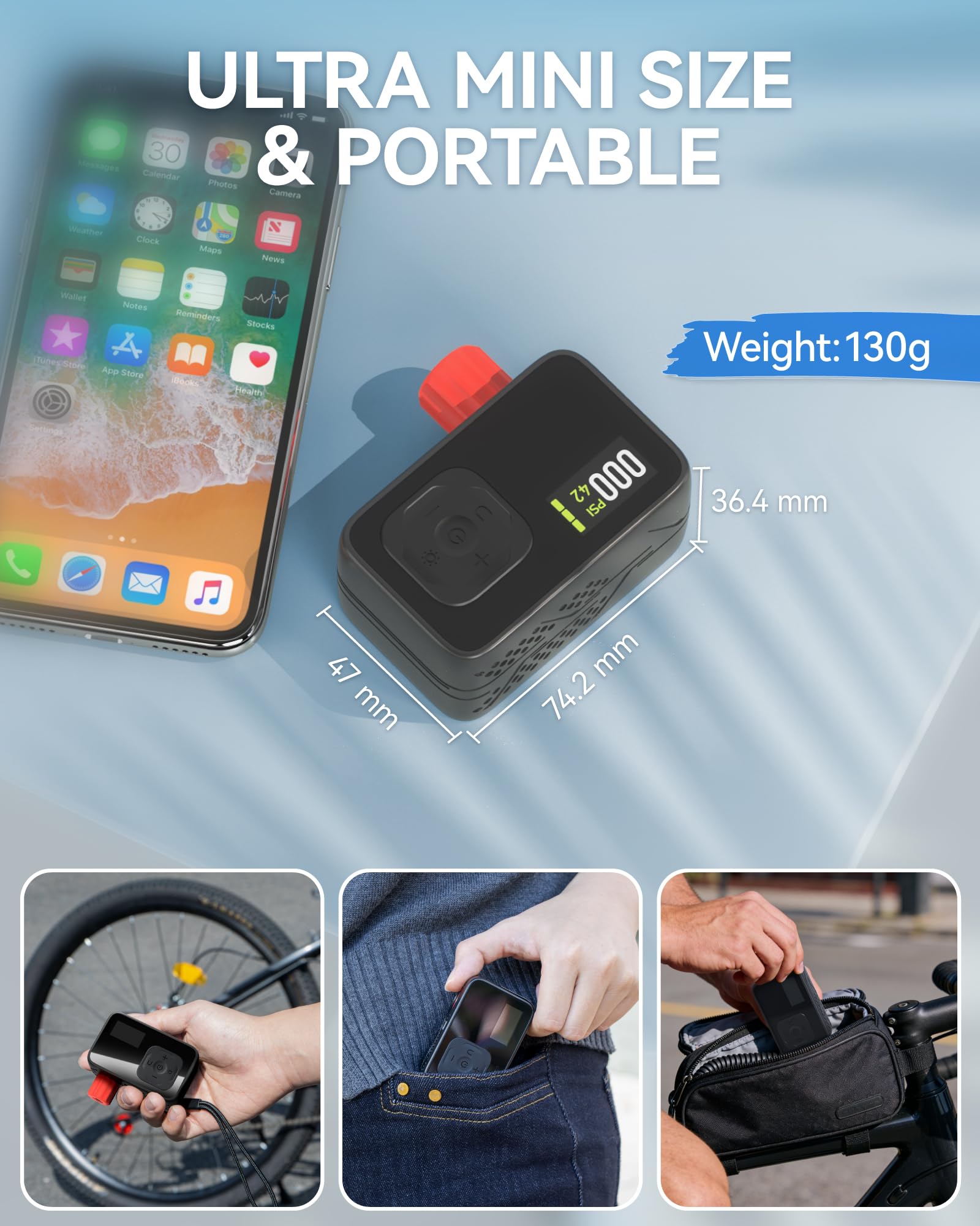 Pompe À Vélo Électrique Auto-Off Lumière LED pour Vélos Électriques VTT Ville Course Valves Presta Schrader