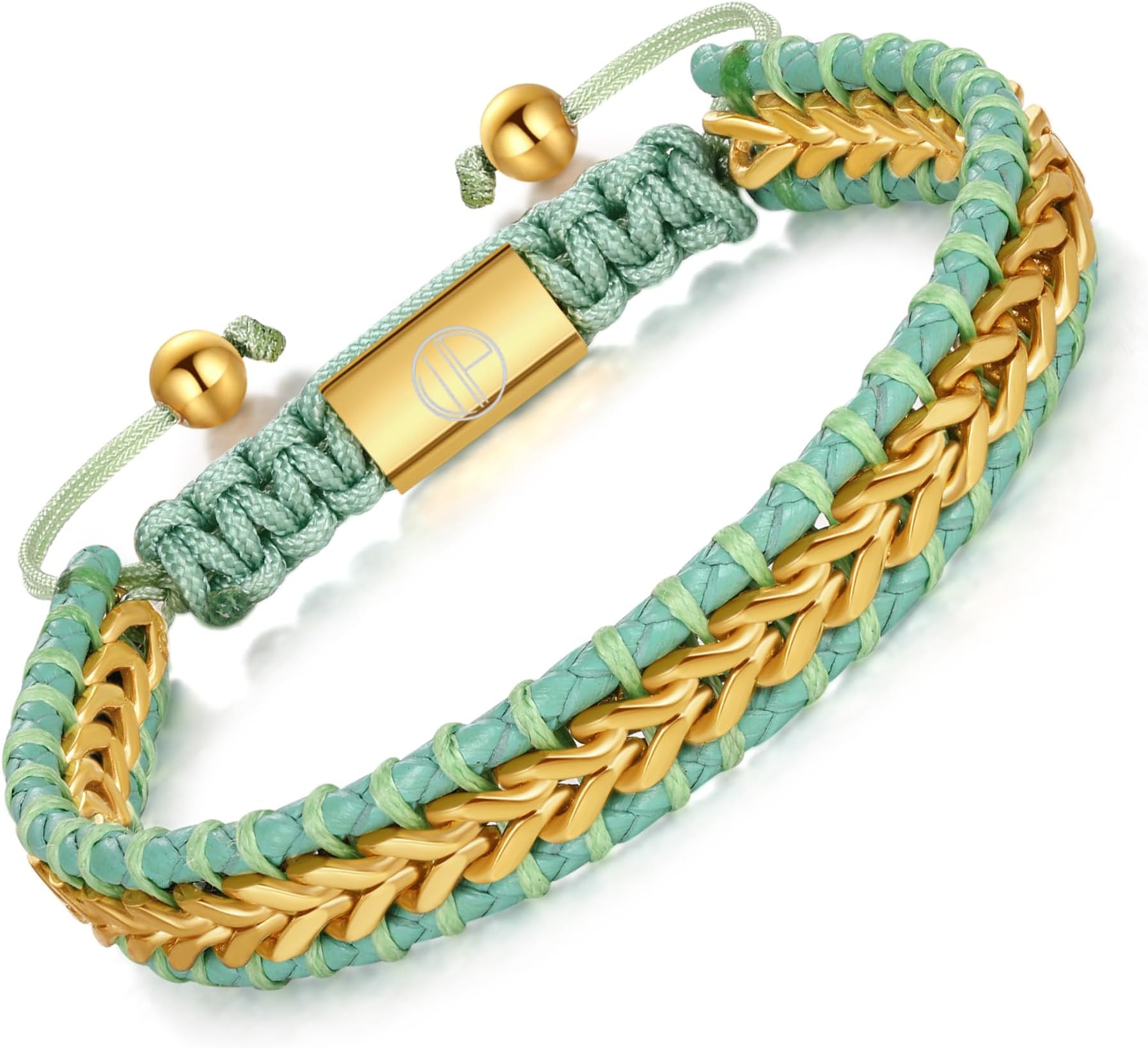 Braided Leather Bracelets for Men 18K Gold Plated Stainless Steel Adjustable Handwoven Mens Bracelet Leather Chain Link Cuff Jewelry Gift for Husband Boyfriend Dad