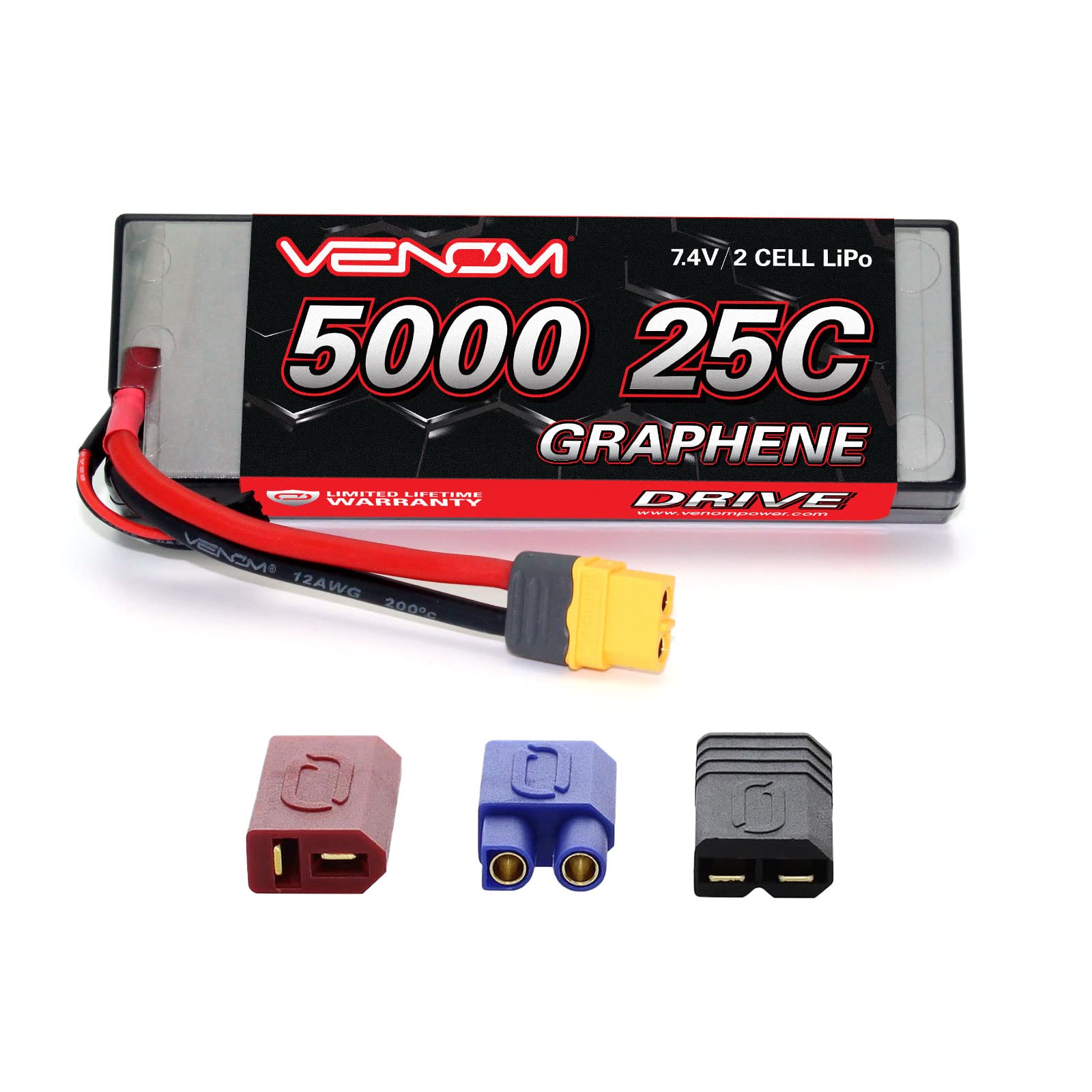 Venom 25C 2S 5000mAh 7.4V Graphene LiPo Hardcase Battery with Universal Plug