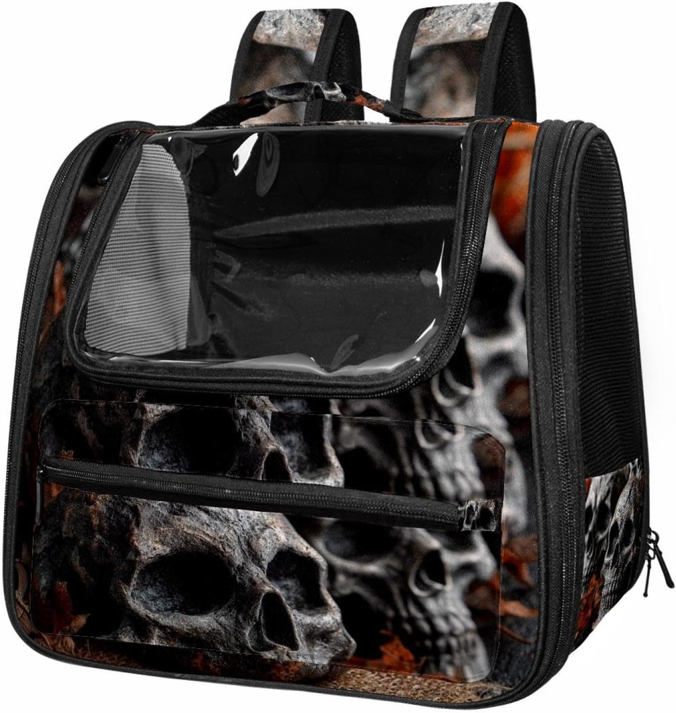 Portable Travel pet Backpack Carrier Hamster Bag Small Dog cat Carrier Breathable Hang Bag, Halloween Scarry Skulls (1)