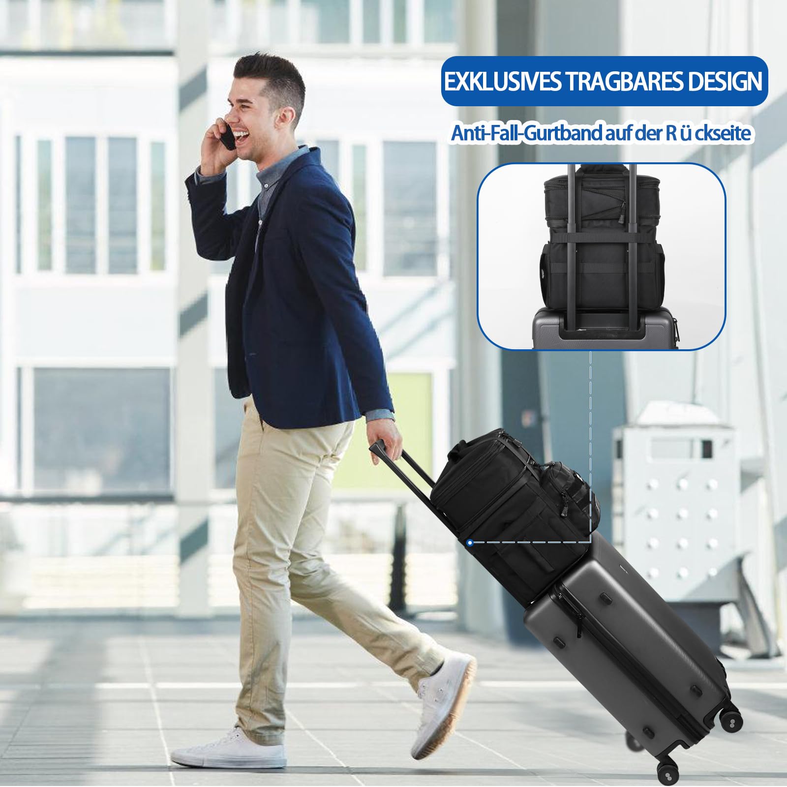 Kühltasche Faltbar Lunch Tasche Weich kühlbox für Herren Baustelle, Gross 15l 18l Erweiterbar 2-Decks 5-lagige Starke Isolierung Wasserdicht Auslaufsicher Lunch Bag, Groß, Taktisch, Schwarz
