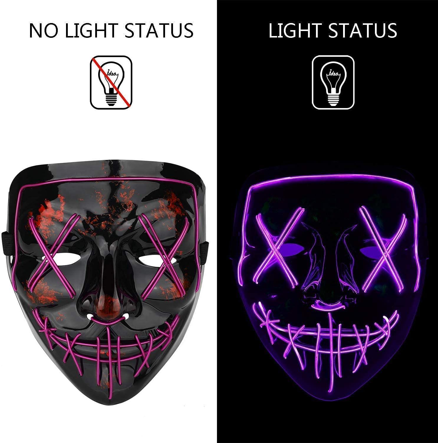 Poptrend Halloween Mask LED Light up Mask Blue Bundle with Purple for Festival Cosplay Halloween Costume Masquerade Parties